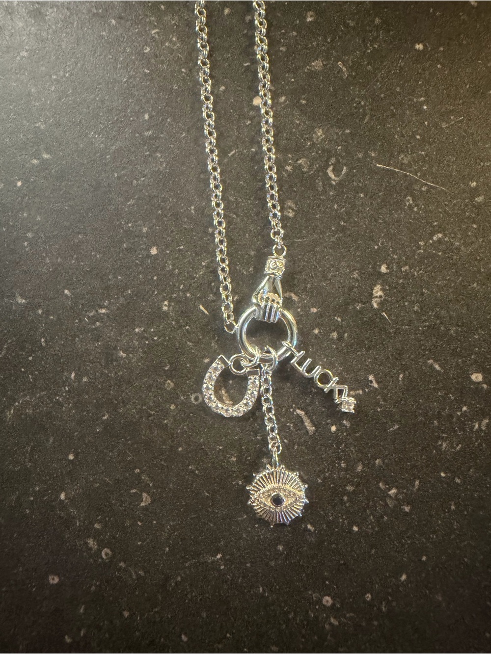 Silver-Tone 'Lucky' Charm Necklace with Horseshoe and Sunburst Pendants